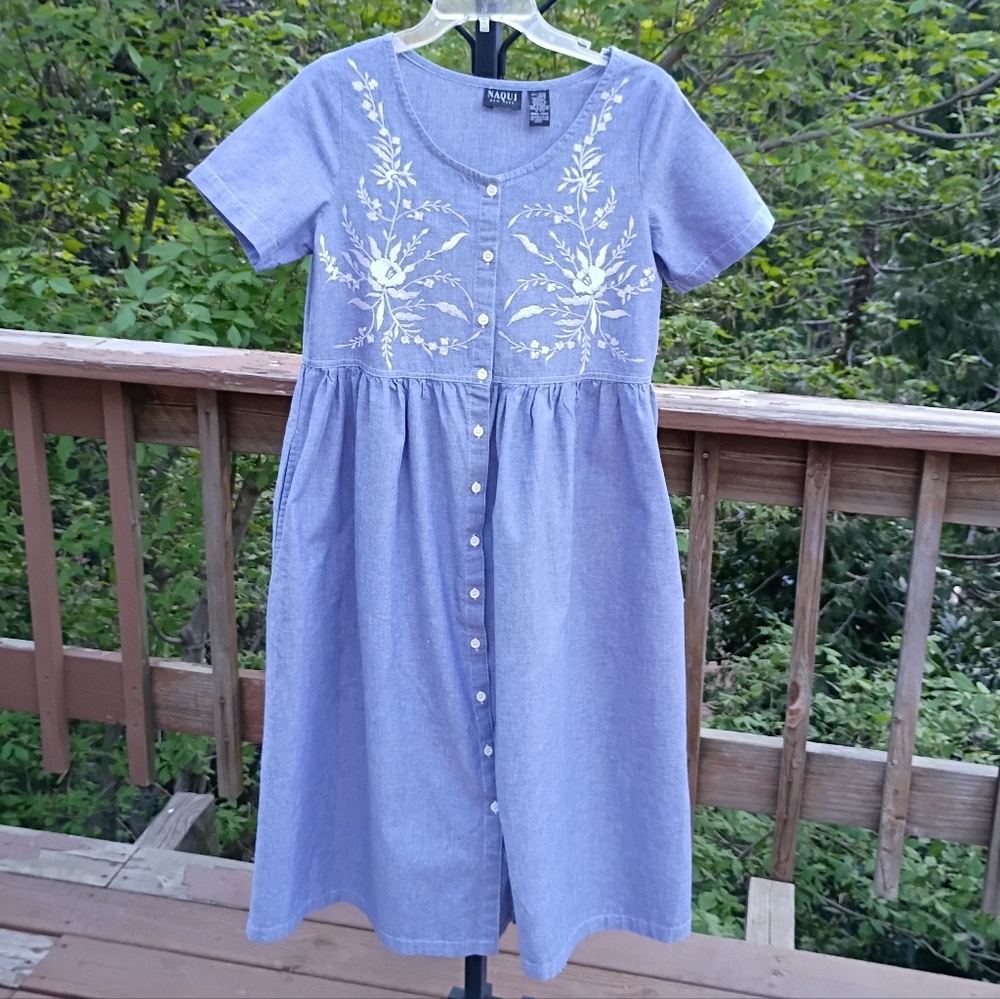 Naqui Vintage Chambray Embroidered Dress sz S - Picture 4 of 8